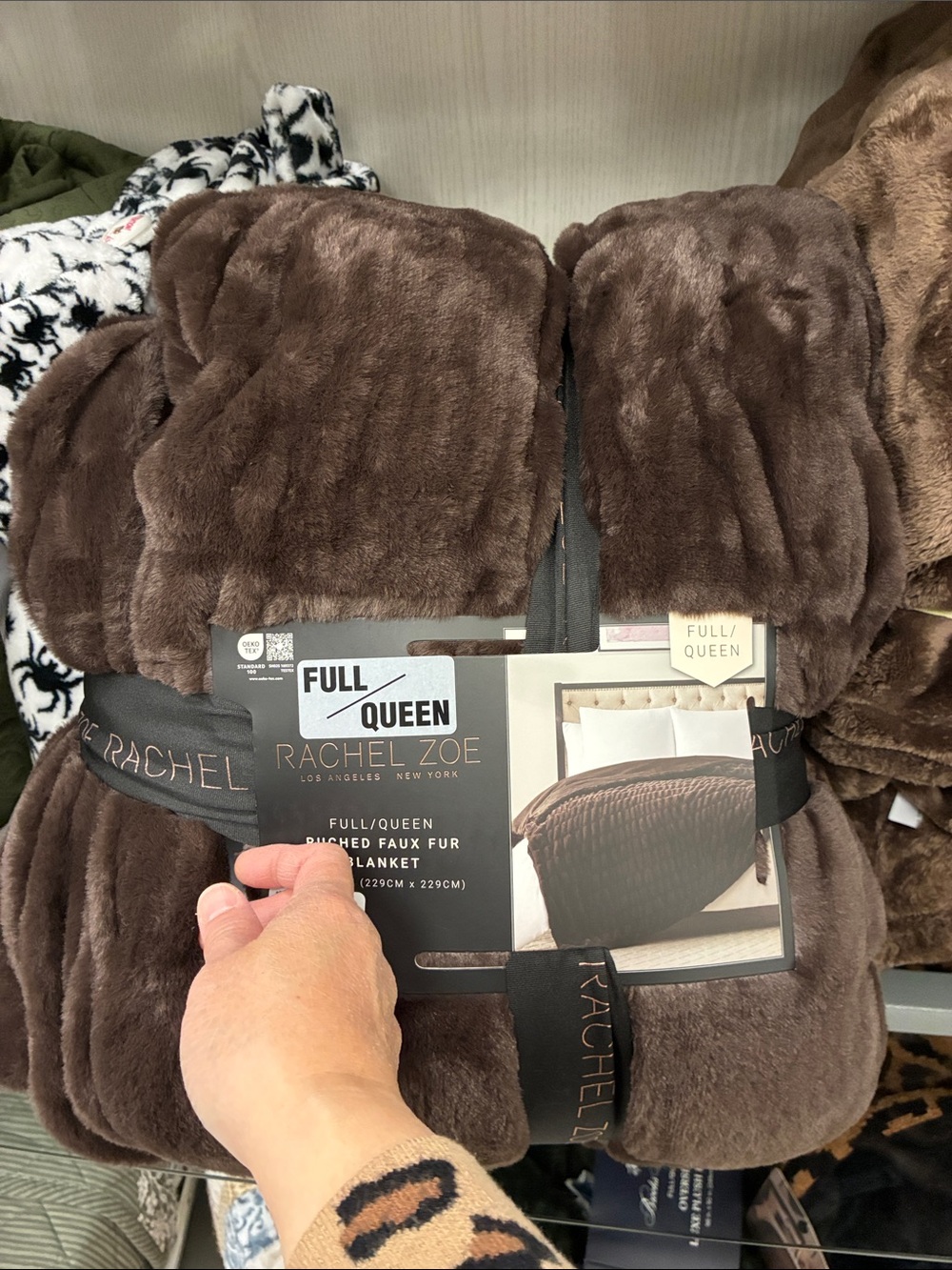 Rachel Zoe Plush Faux Fur Throw Blanket in Chocolate Brown